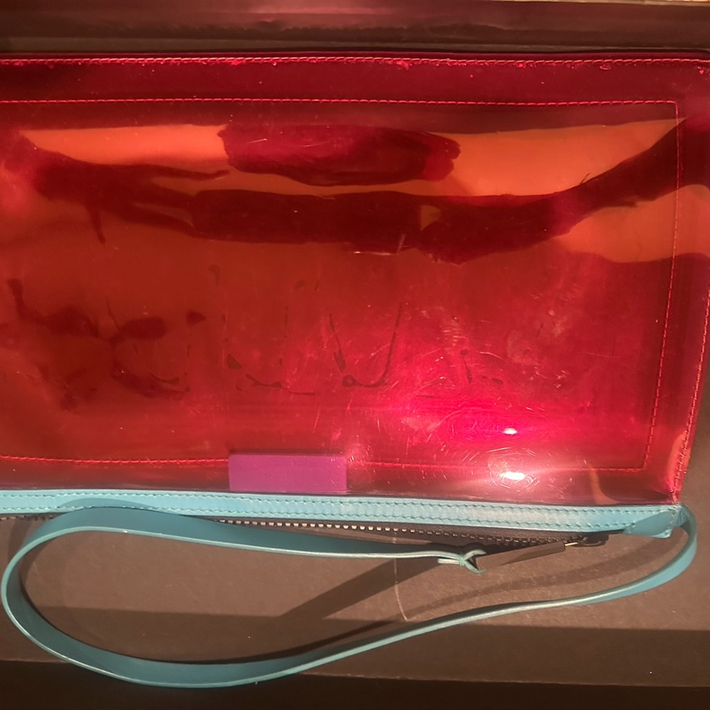 Authentic Versace Pink, Yellow & Turquoise Logo Zip Clutch - Picture 5 of 5